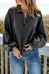 Lantern Sleeve Snap Button Placket Washed Pullover Casual Round Neck Sweatshirt
